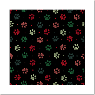 Christmas colored paw prints Posters and Art